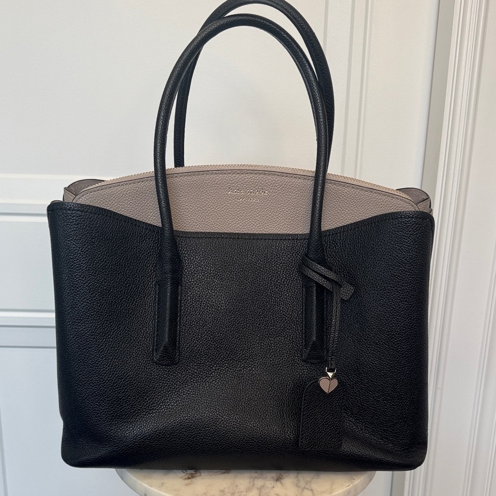 KATE SPADE MARGAUX SATCHEL BLACK TAUPE MISSING STRAP EUC LEATHER CHIC